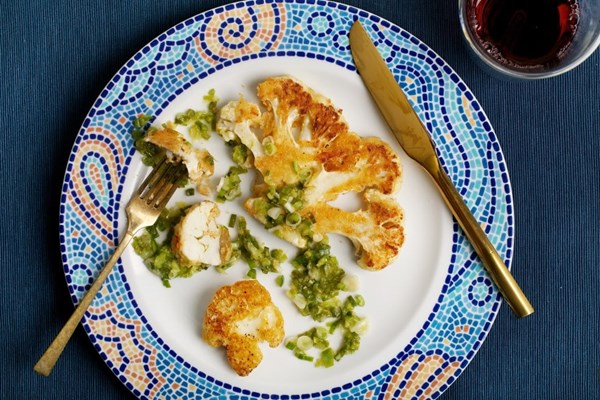 Crispy cauliflower steaks with ginger scallion sauce
