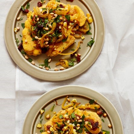 Crispy cauliflower steaks with saffron escabeche