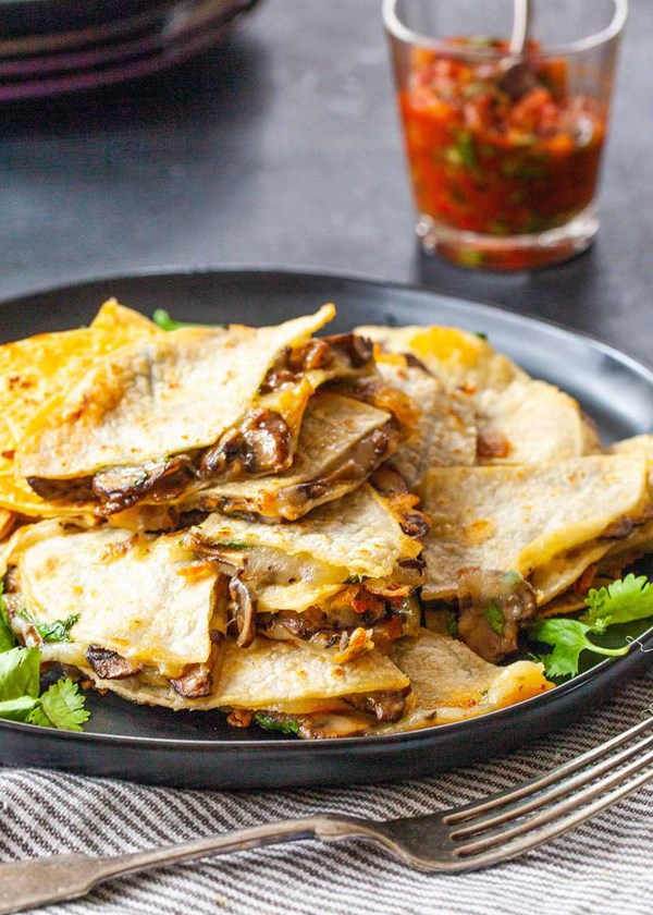 Crispy cheese and mushroom quesadillas