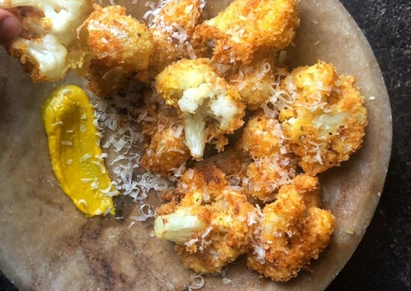Crispy cheese and mustard cauliflower bites
