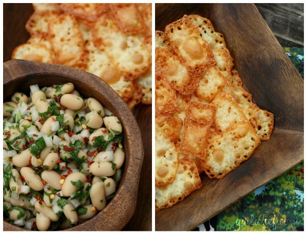 Crispy cheese bites with bean salsa