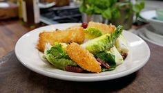 Crispy cheese nuggets with grape chutney and pecan salad