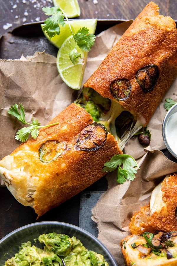 Crispy cheese poblano avocado burrito
