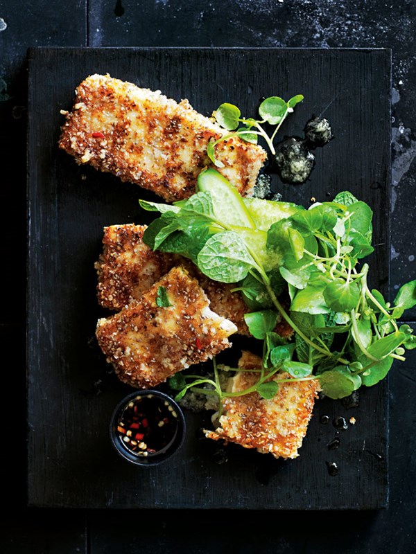 Crispy chia tofu