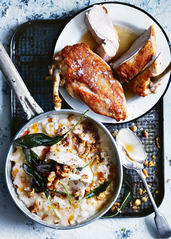 Crispy chicken breast with cauliflower risotto