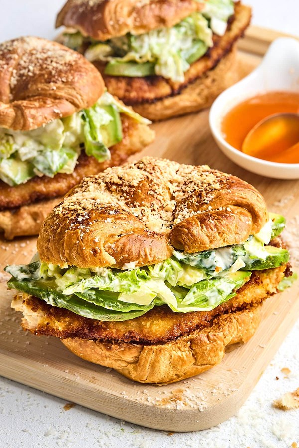 Crispy chicken croissant sandwich