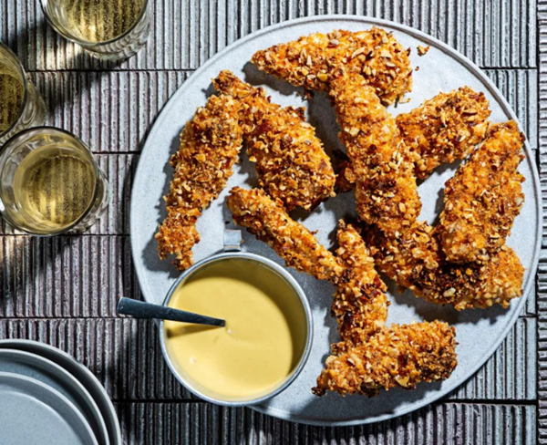 Crispy chicken fingers with honey-mustard sauce
