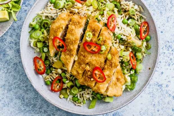 Crispy chicken rice bowls