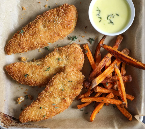 Crispy chicken with Champagne vinegar aioli