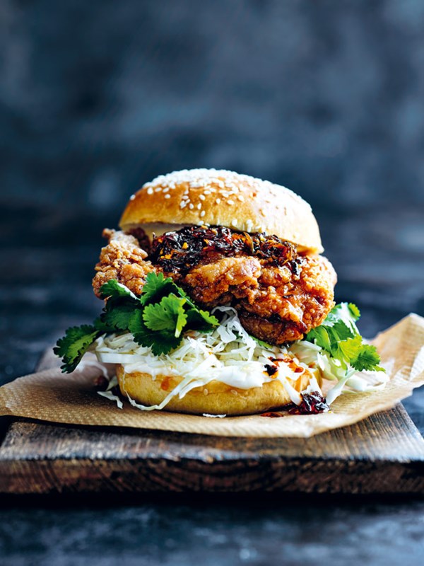 Crispy chilli chicken burger