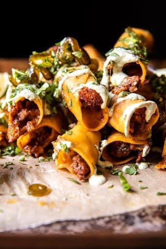 Crispy chipotle chicken cream cheese taquitos