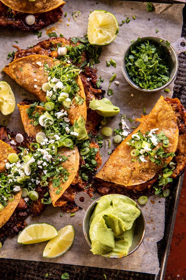 Crispy cider braised white chili chicken tacos