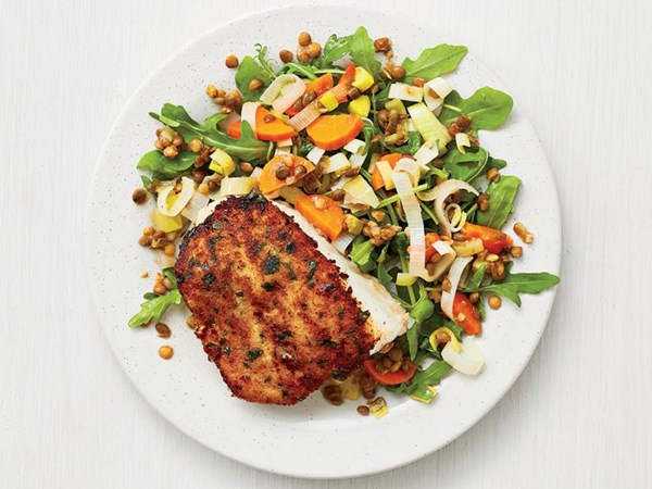Crispy cod with lentils 