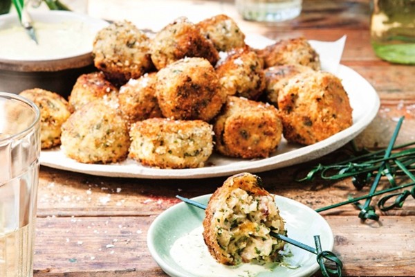 Crispy colcannon & bacon bites with caper aioli