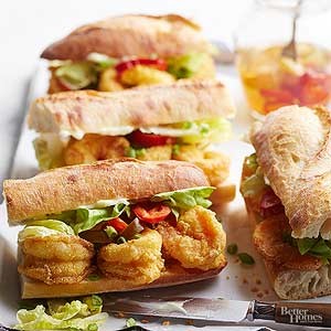 Crispy cornmeal shrimp sandwich
