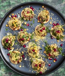 Crispy crackers with crunchy toppings (Delightful Sev Puri)