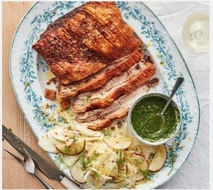 Crispy crackled pork belly with fennel & apple slaw