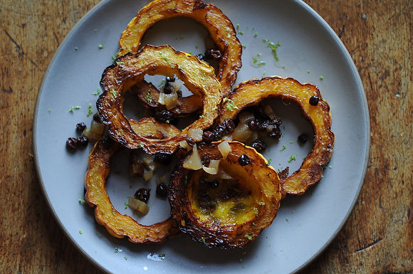 Crispy delicata rings with currant, fennel & apple relish