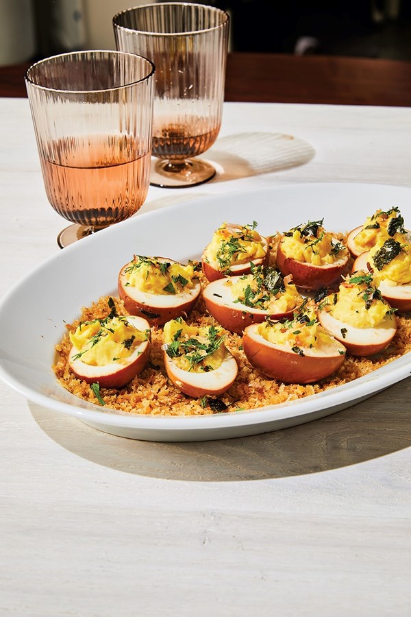 Crispy deviled tea eggs