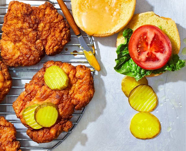 Crispy dill pickle chicken sandwiches