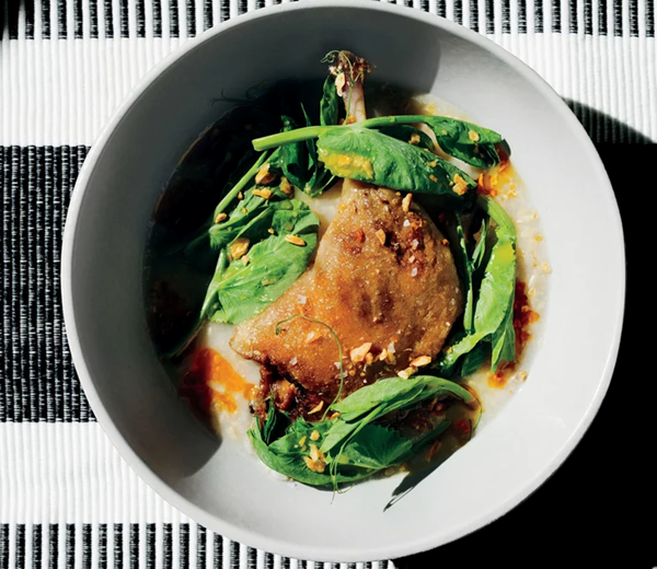Crispy duck arroz caldo