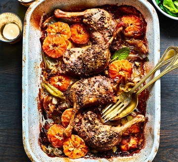 Crispy duck with clementines