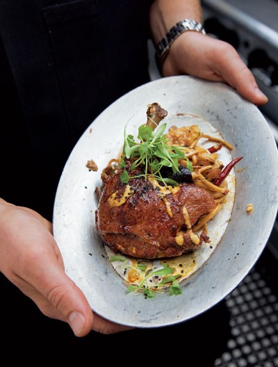 Crispy duck with udon noodles