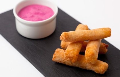 Crispy eel with beetroot crème fraîche