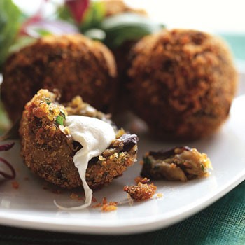 Crispy eggplant fritters with smoked mozzarella