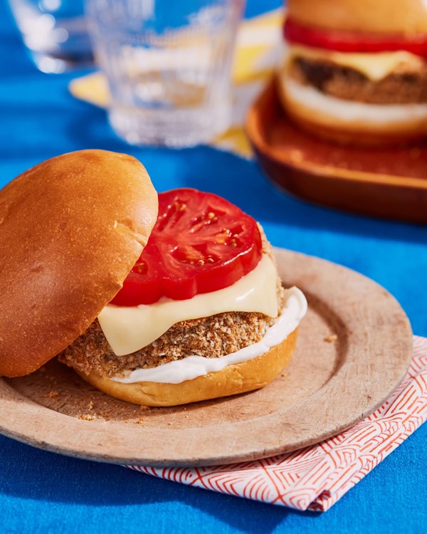 Crispy eggplant sandwiches with dairy-free smoked Gouda
