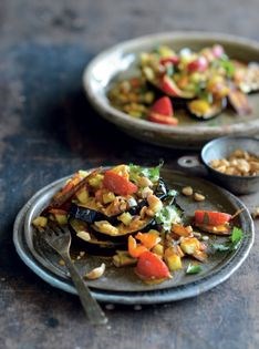 Crispy eggplant with Bengali salad (Begun bhaja)