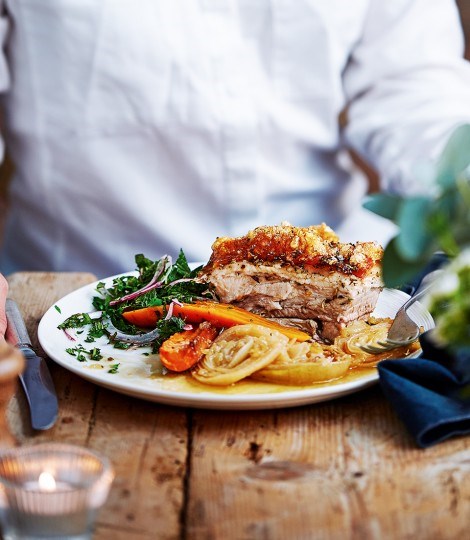 Crispy fennel pork belly with herb salsa