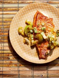 Crispy fish with quick tomatillo and jalapeño confit
