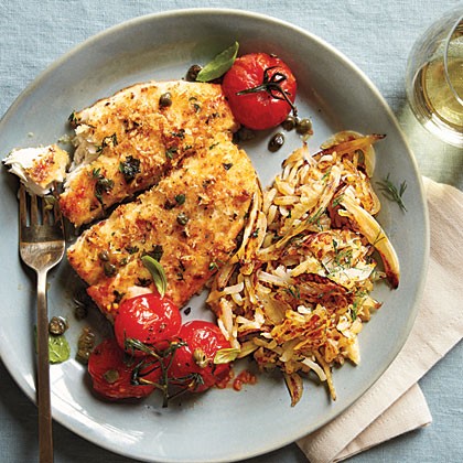 Crispy flounder and roasted tomatoes
