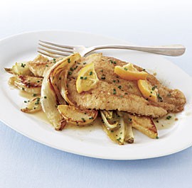 Crispy flounder with pears, endive, and Meyer lemon