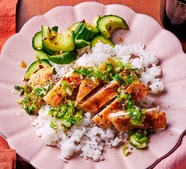 Crispy fried chicken bowl with spring onion & ginger oil