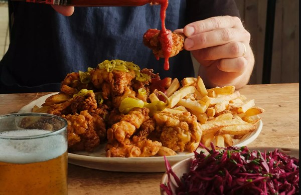Crispy fried chicken with maple syrup & chillies