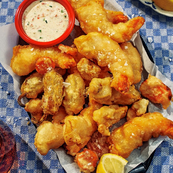 Crispy fried shrimp and giardiniera 