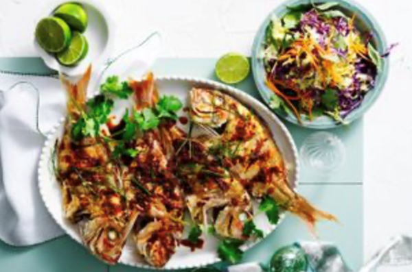 Crispy fried snapper with coconut caramel