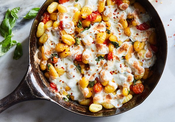 Crispy gnocchi with burst tomatoes and mozzarella [Ali Slagle]