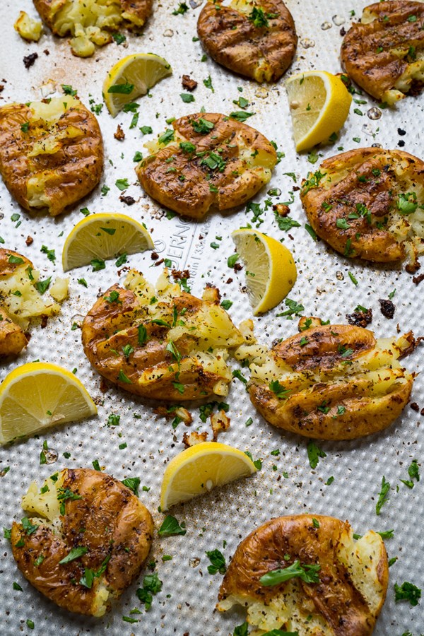 Crispy Greek lemon smashed potatoes