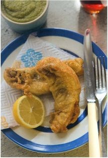 Crispy gurnard and split peas