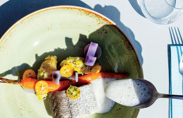 Crispy hake with gingery leeks