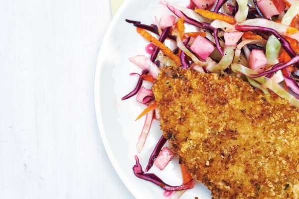 Crispy herbed chicken with apple slaw