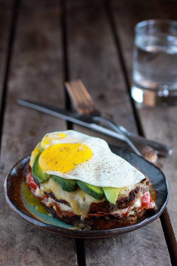 Crispy kale BLT croque madame with smoked Gouda + avocado