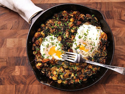 Crispy kale, Brussels sprouts, and potato hash