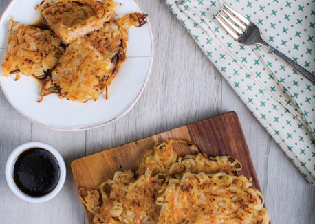 Crispy kimchi noodle pancake