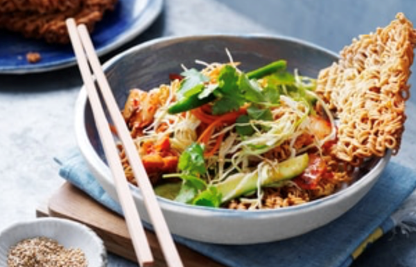 Crispy kimchi noodle salad