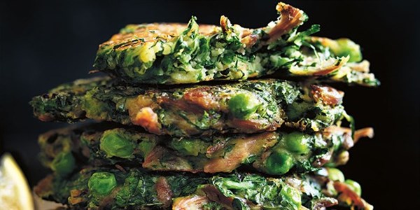 Crispy lamb, pea and mint fritters