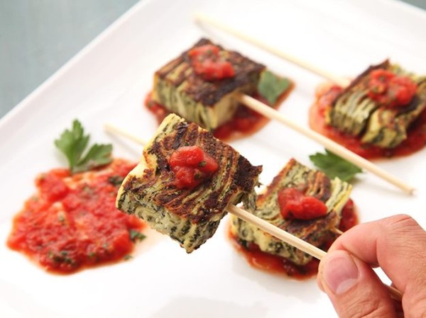Crispy leftover lasagna skewers